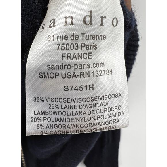 Sandro Women's Back Zip Pullover Sweater Stretch Long Sleeve Black Size 1 - Picture 3 of 6